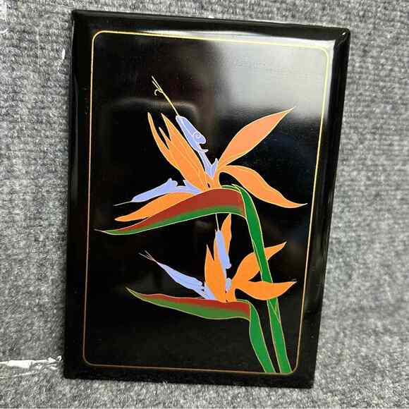 Vintage address book birds of paradise hardcover island Tiki Asian lacquer look - Picture 1 of 8